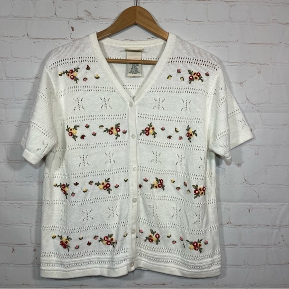 Vintage Northern Reflections Floral Cardigan Womens Large White Granny 3D - Picture 2 of 13
